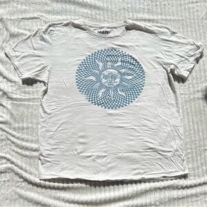 MAD Engine White Tee with Blue Sun Graphic
